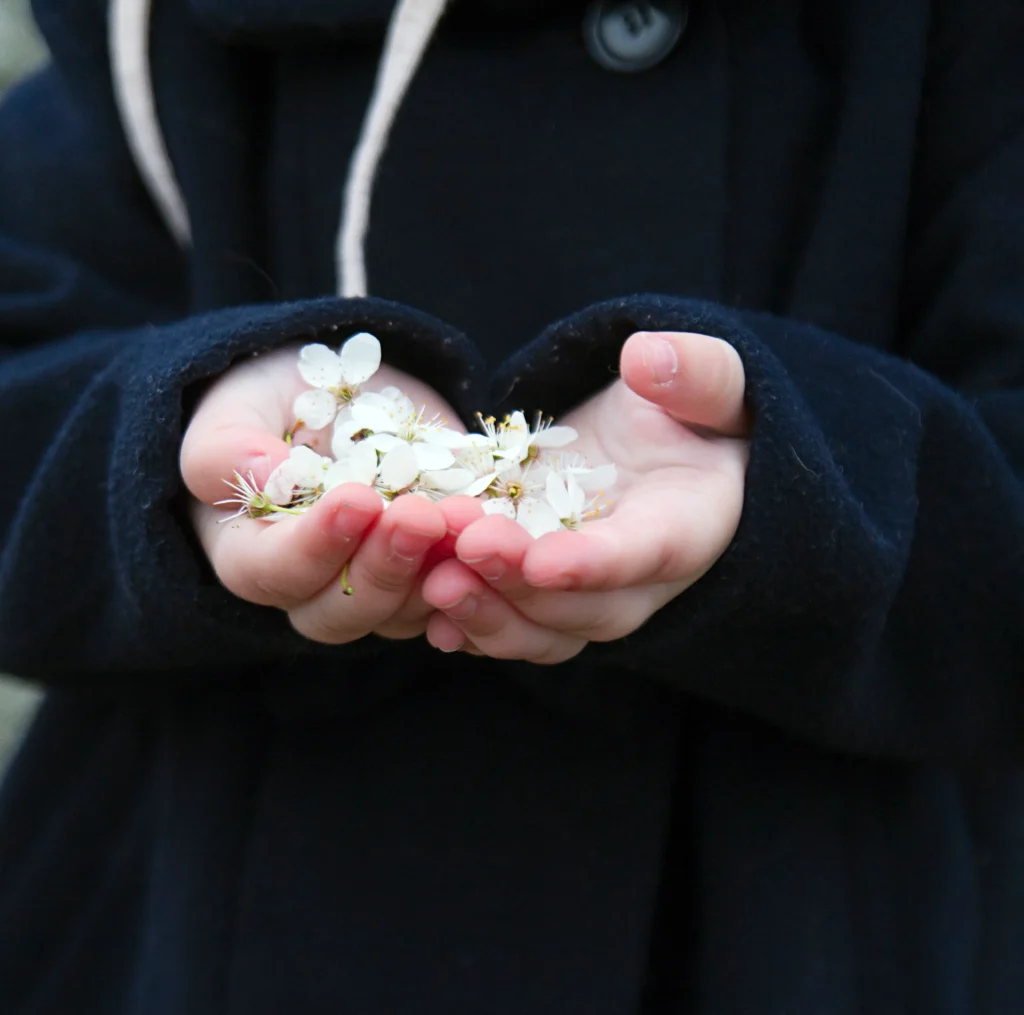 Custodia compartida niño con flores en las manos, símbolo del interés del menor